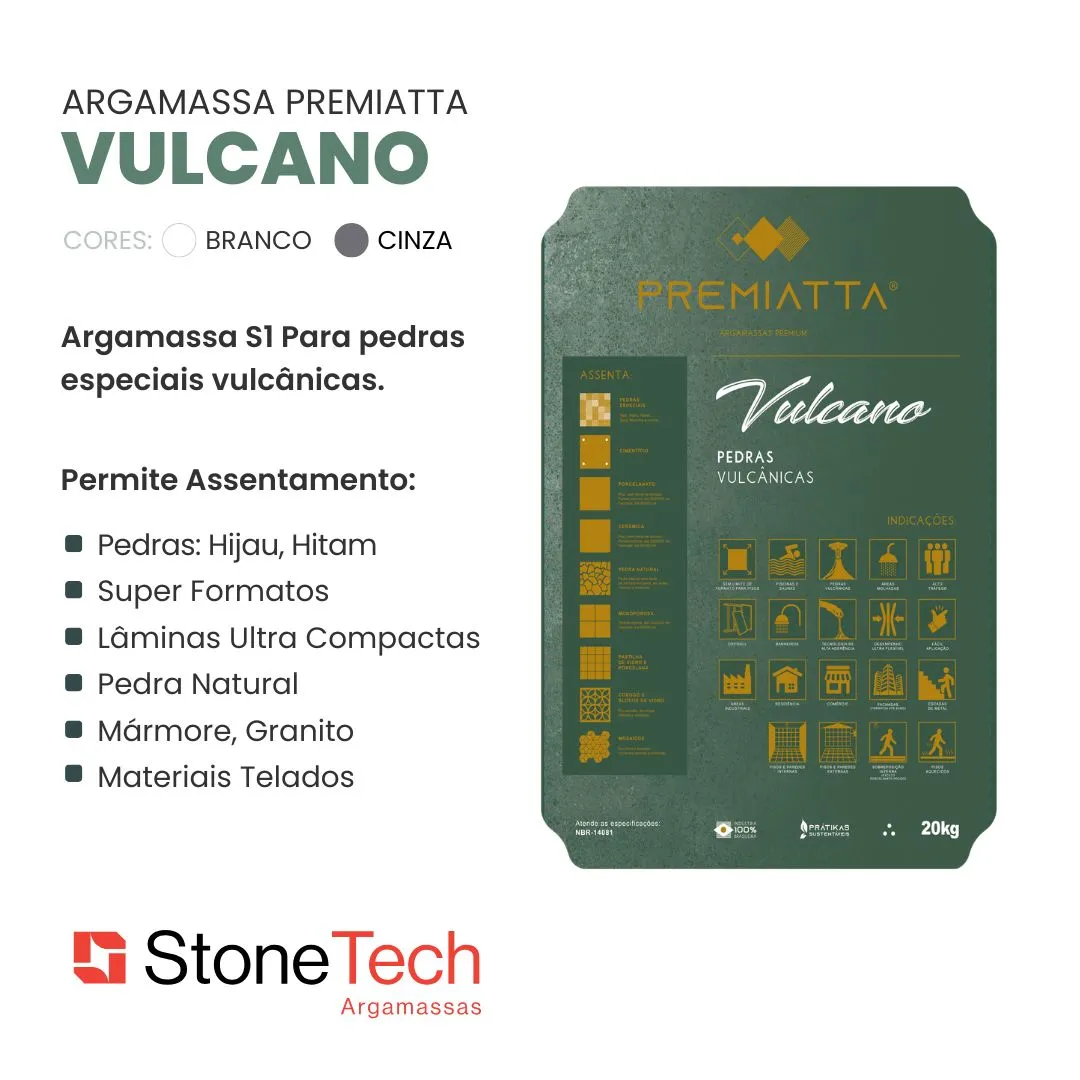 Argamassa Vulcano Premiatta Branca e Cinza 20 kg - Imagem 2