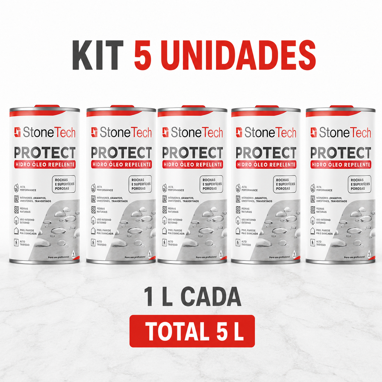 Kit 5 StoneTech Protect 1 L Hidrofugante Mármores Pedras Naturais - Imagem 4